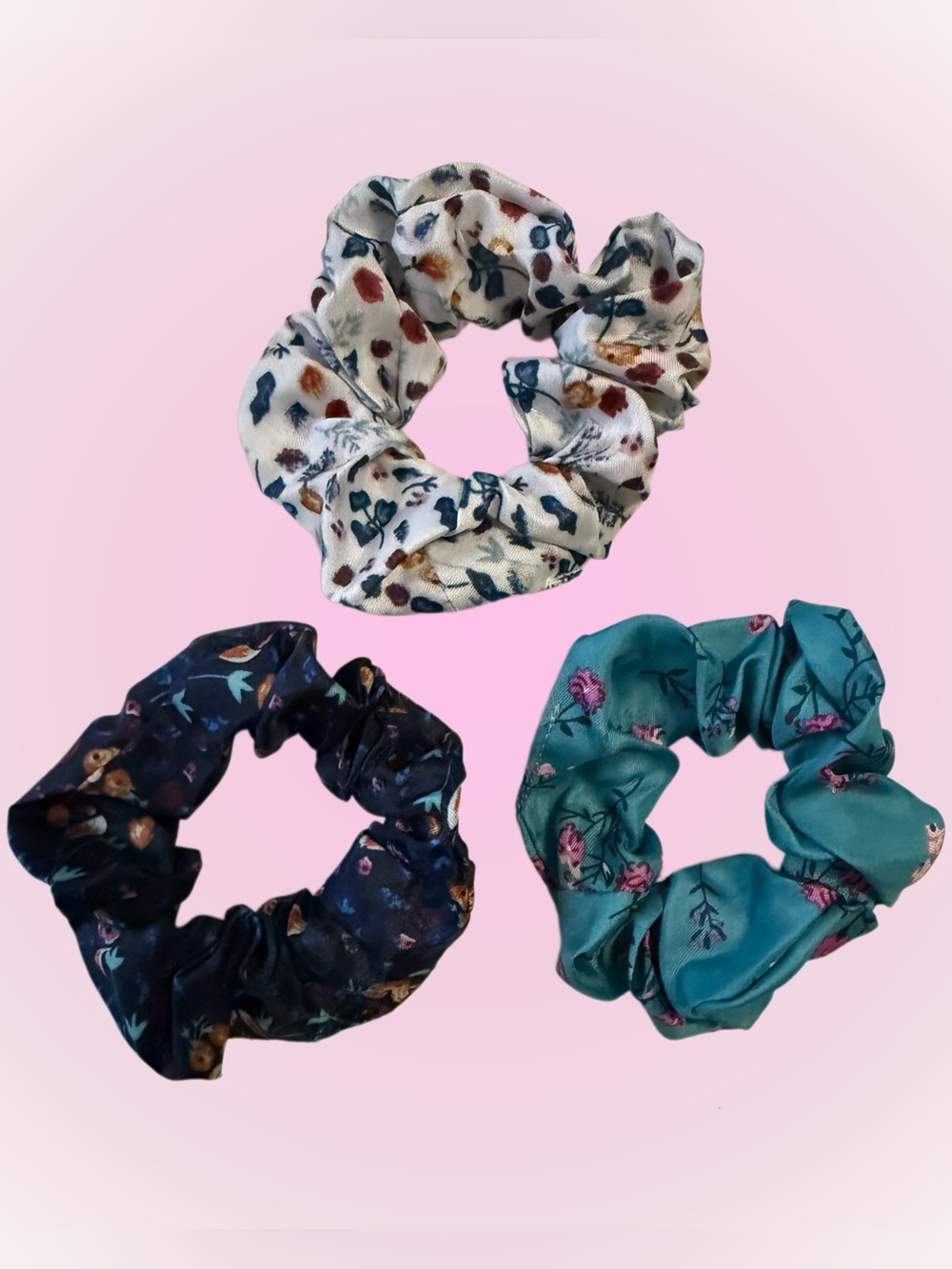Floral Satin Scrunchie Trio